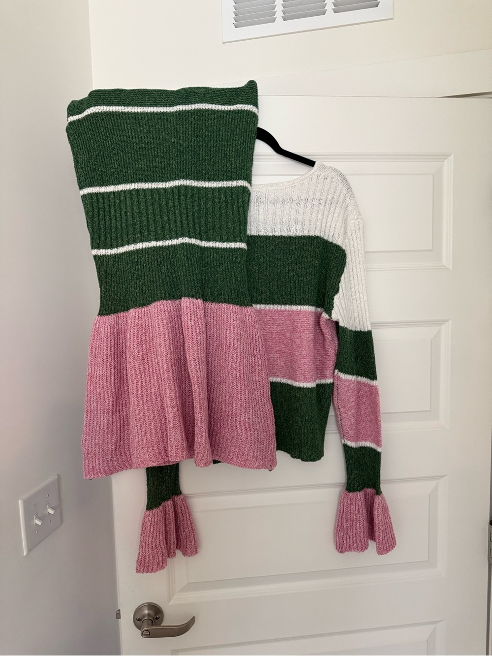 Striped Green, Pink & White Women's Knit Sweater